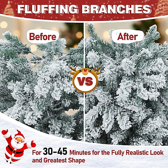 Veikous 7.5 Foot Artificial Flocked Christmas Tree With Color Changing Lights Pre Lit Open Box