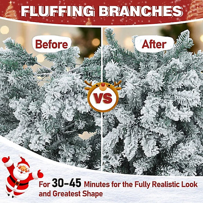 Veikous 7.5 Foot Artificial Flocked Christmas Tree With Color Changing Lights Pre Lit Open Box