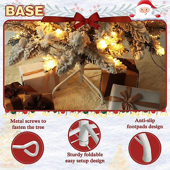 Veikous 7.5 Foot Artificial Flocked Christmas Tree With Color Changing Lights Pre Lit Open Box