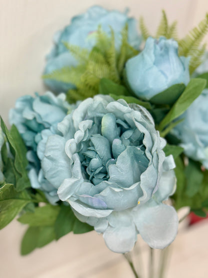 20 Inch Blue Peony Floral Bush