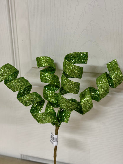11 Inch Lime Green Glitter Curly Pick