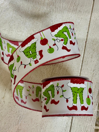 2.5 Inch By 10 Yard Red And Green Furry Elf Legs Ribbon