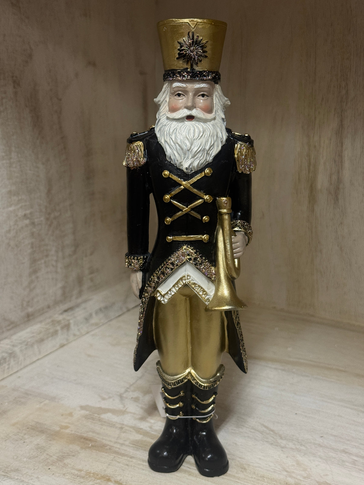 10 Inch Black And Gold Santa Soldiers With Horn And Package Two Styles