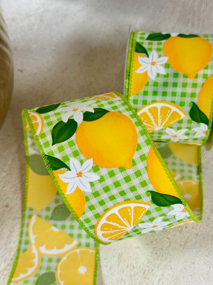 2.5 Inch By 10 Yard Lemon On Lime Gingham Check Ribbon
