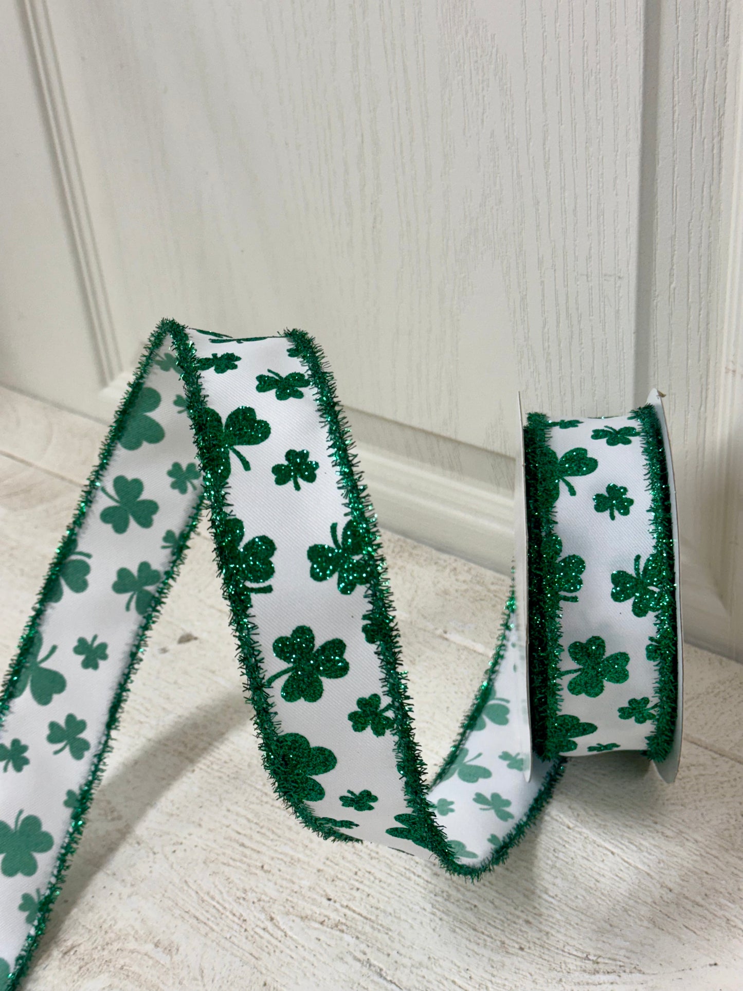 1.5 Inch By 10 Yard Kelly Green Shamrock Tinsel Ribbon