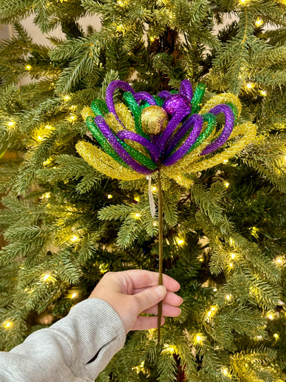 12 Inch Mardi Gras Foil Glitter Ball Curly Pick