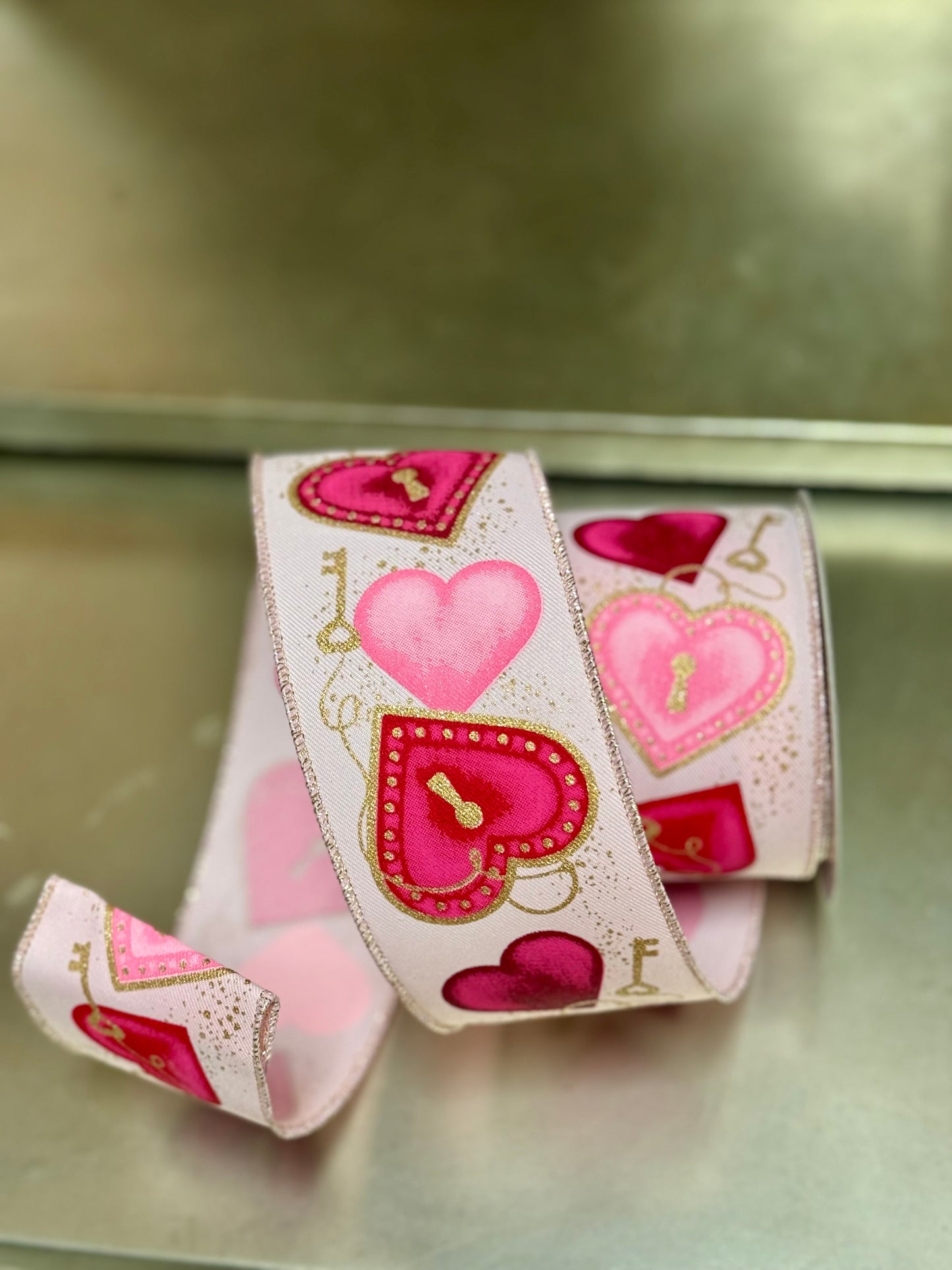 2.5 Inch By 10 Yard Heart Locks Ribbon