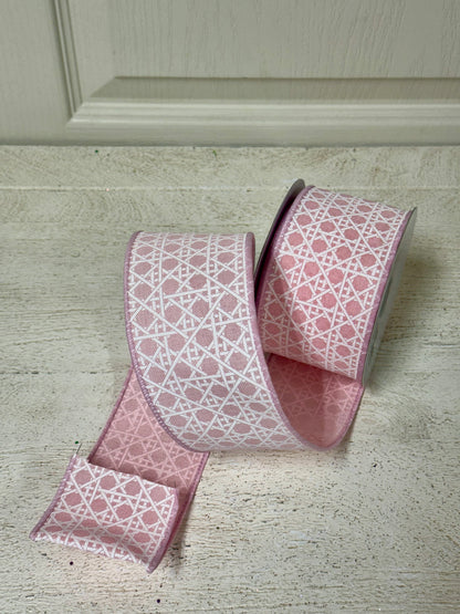 2.5 Inch By 10 Yard Pale Pink And White Basket Weave Ribbon