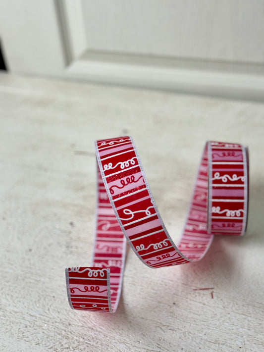 1.5 Inch By 10 Yard Red White And Pink Striped Ribbon