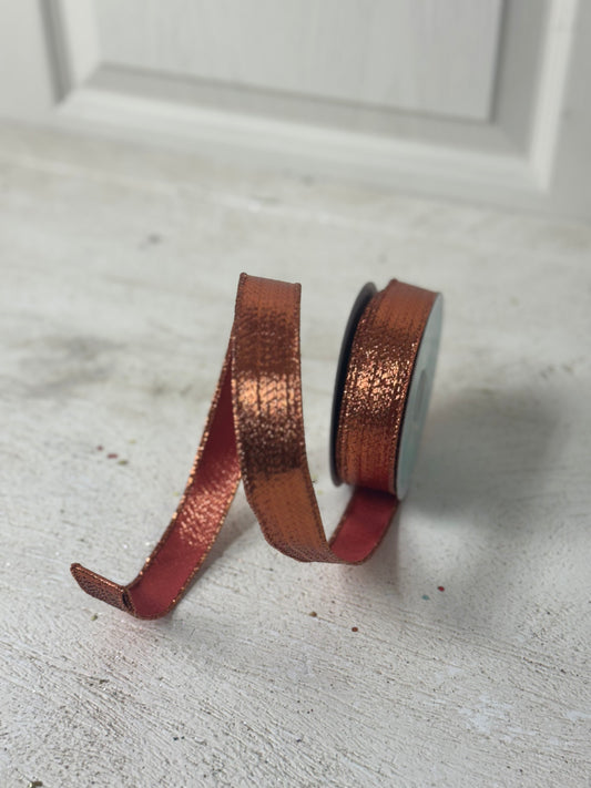 7/8 Inch By 10 Yard Copper Wired Metallic Ribbon