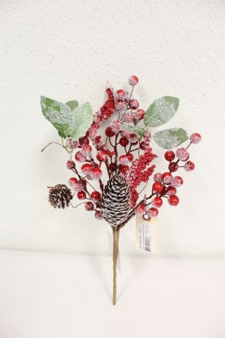 14 Inch Red Berry Pinecone Snow Pick