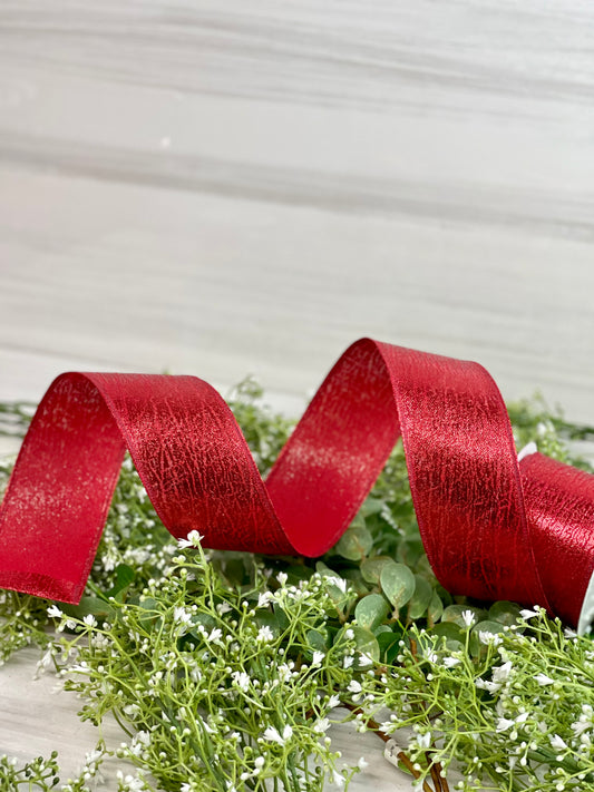 2.5 Inch By 10 Yard Red Cracked Metallic Ribbon