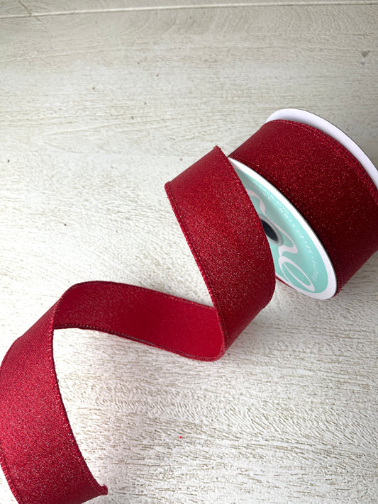 1.5 Inch By 10 Yard Red Fine Glitter On Faux Royal Ribbon