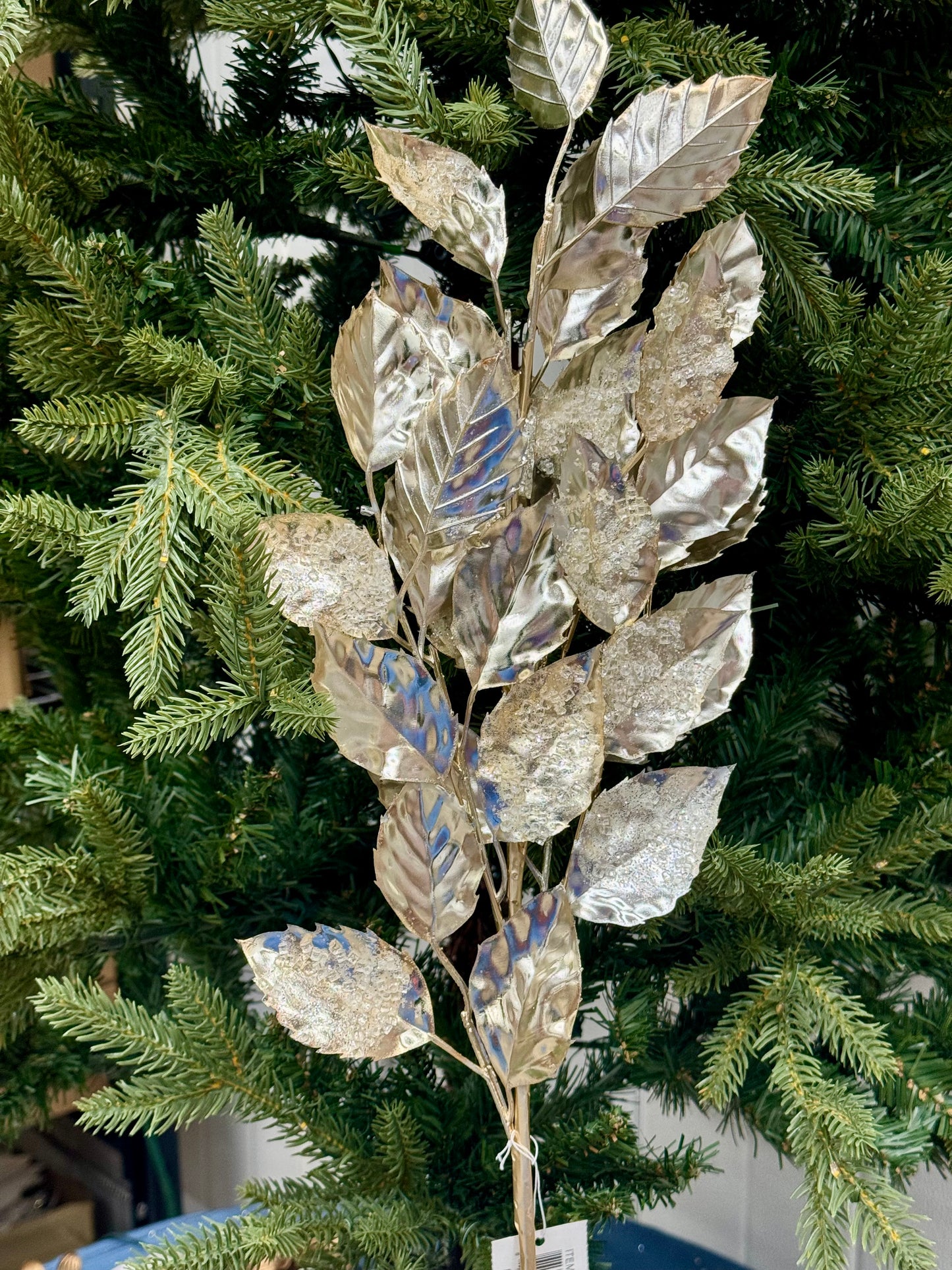 31 Inch Champagne Glitter Iced Birch Leaf Spray