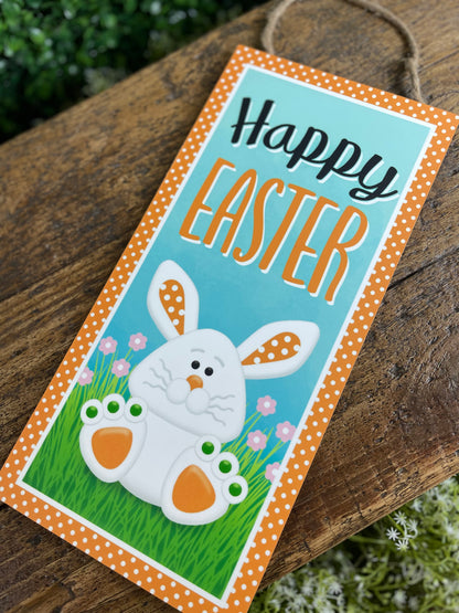 12.5 Inch Happy Easter Bunny Wooden Wreath Sign