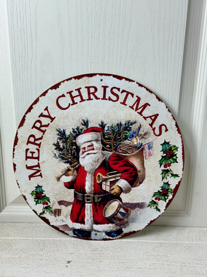 12 Inch Merry Christmas Vintage Santa Wreath Sign