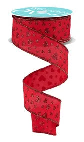 1.5 Inch By 10 Yard Red Glitter Mini Heart Ribbon