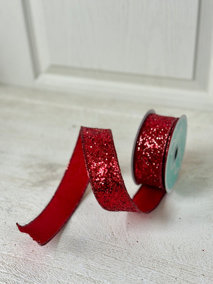 1.5 Inch By 10 Yard Red Large Glitter Ribbon