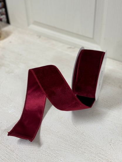 2.5 Inch By 10 Yard Burgundy Velvet Ribbon With Satin Backing