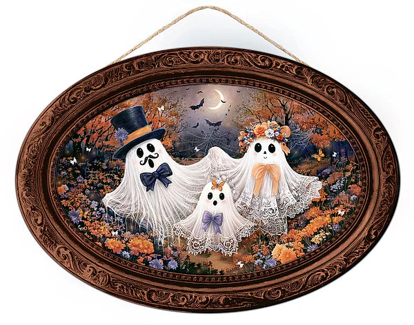 13 Inch Oval Ghost Family Portrait Wood Sign