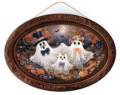 13 Inch Oval Ghost Family Portrait Wood Sign
