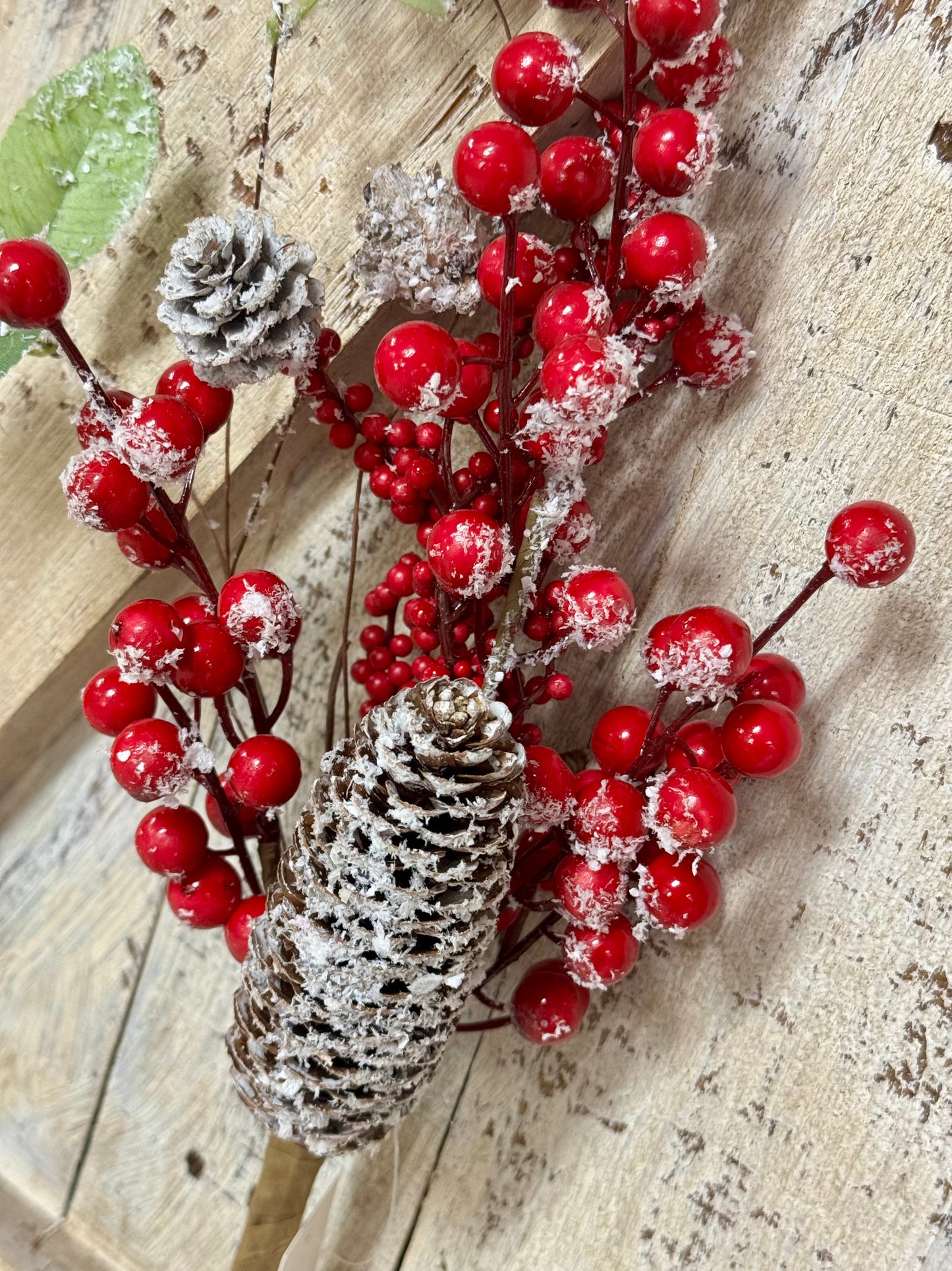 14 Inch Red Berry Pinecone Snow Pick