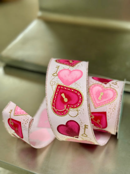 2.5 Inch By 10 Yard Heart Locks Ribbon