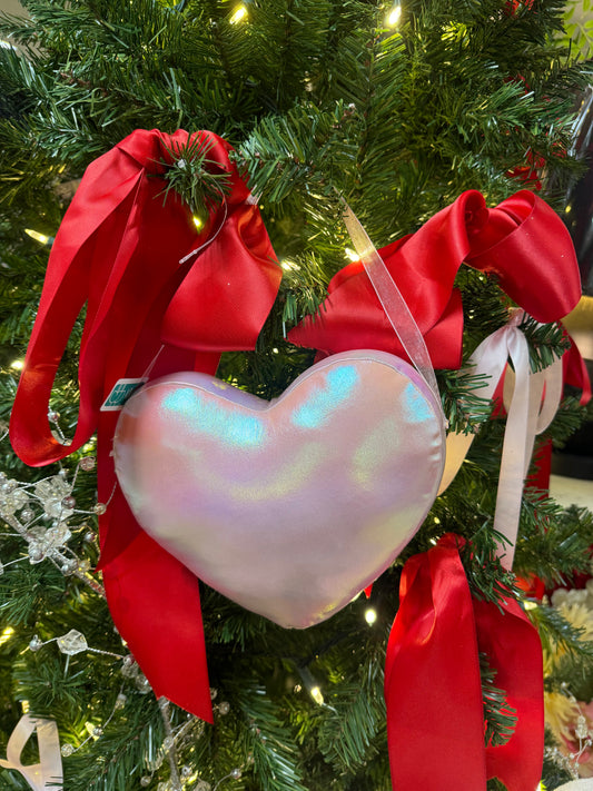 7 Inch Pink Metallic Plush Heart Ornament