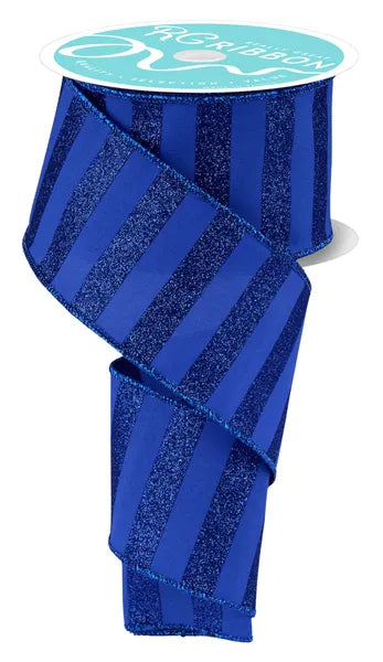 2.5 Inch By 10 Yard Royal Blue Horizontal Glitter Stripes Ribbon