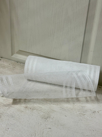 10.25 Inch By 10 Yard White Faux Jute Border Stripe Mesh