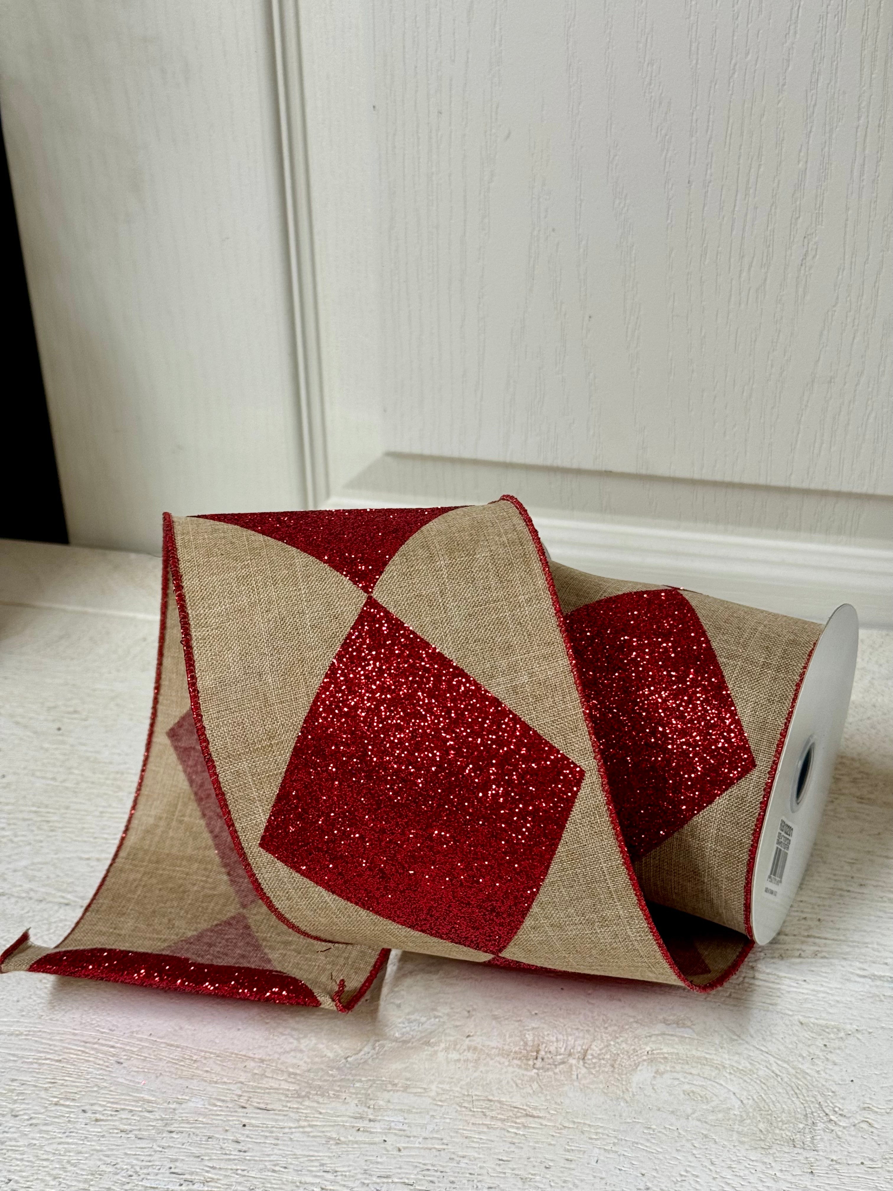 4 Inch By 10 Yard Natural And Red Bold Harlequin Ribbon – TMIGifts