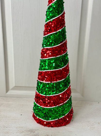 23.5 Inches Red And Emerald Sequin Cone Tree