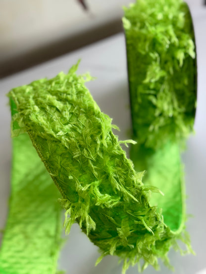 2.5 Inch By 10 Yard Lime Monster Furry Ribbon