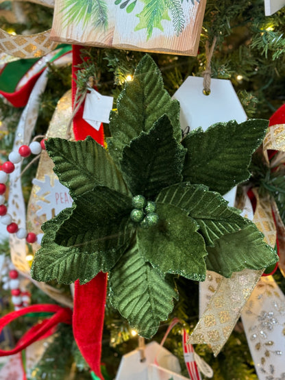 12.5 Inch Moss Green Velvet Poinsettia Stem