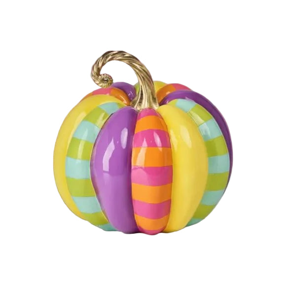 15 Inch Colorful Striped Resin Pumpkin
