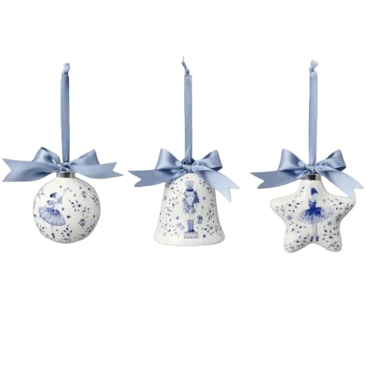 Blue Chinoserie Porcelain Suite Ornaments 3 Assorted