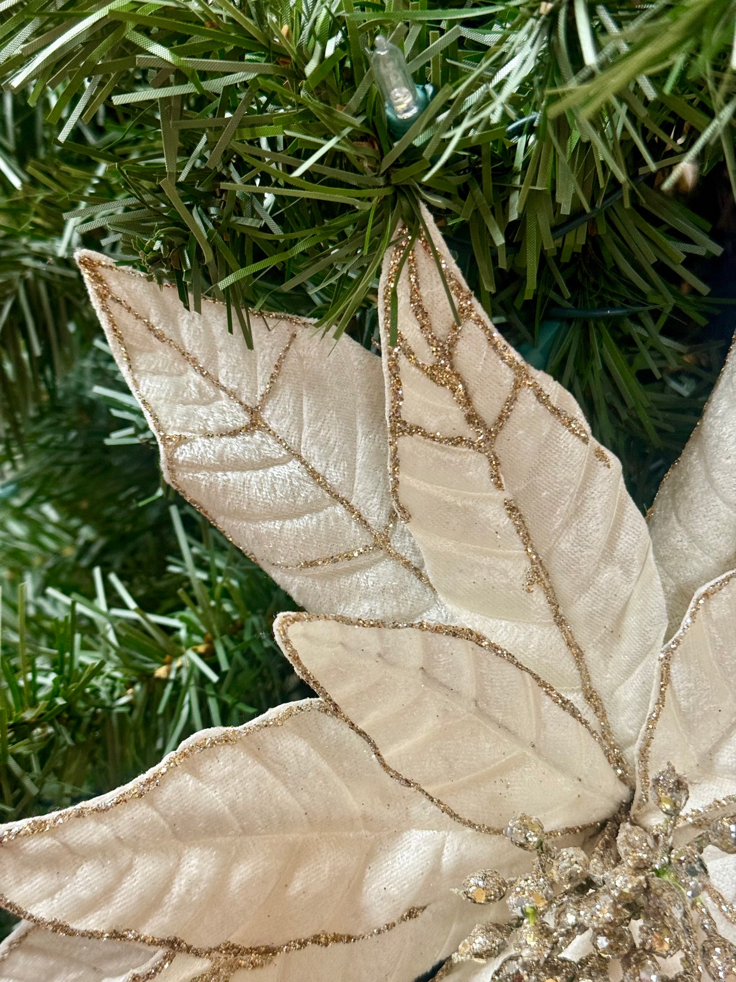 28 Inch Ivory And Champagne Glitter Edge Poinsettia