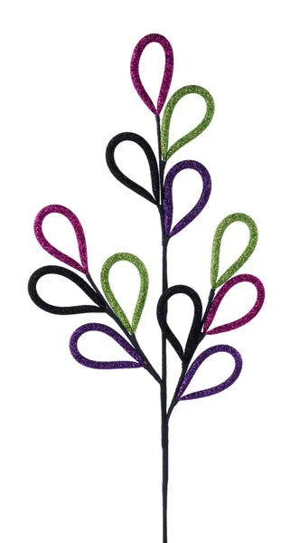 27 Inch Black Purple Lime And Hot Pink Glitter Oval Loops Spray