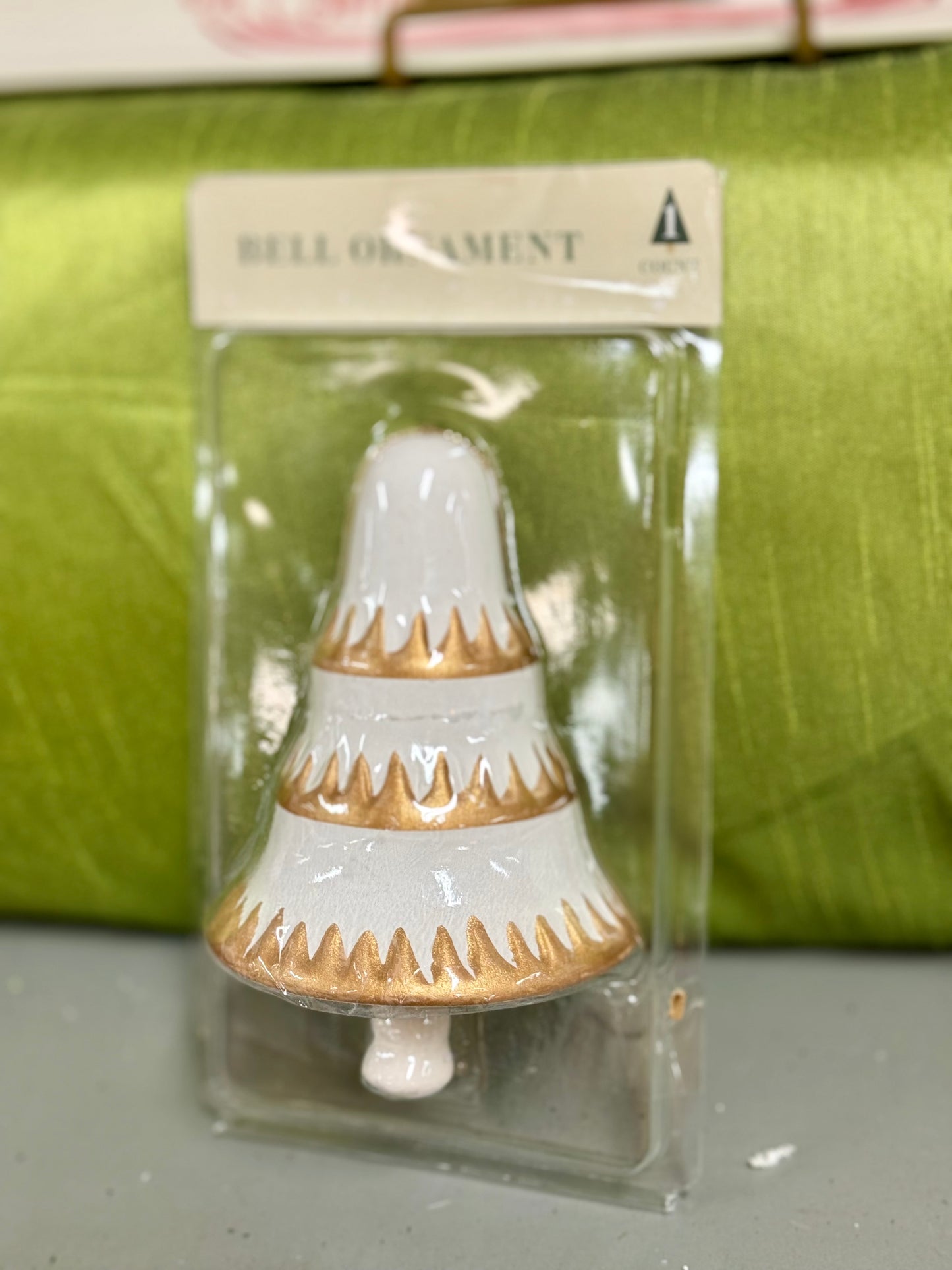 Gold And White Ceramic Bell Ornament