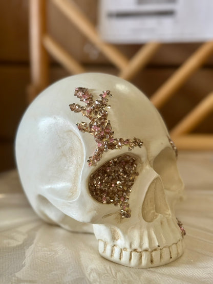 6 Inch Pink Glitter Ceramic Skull