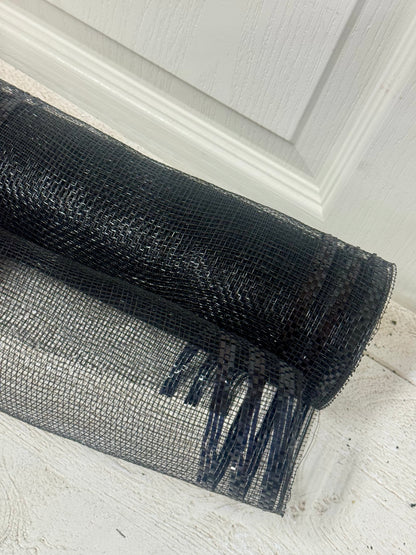 10 Inch By 10 Yard Black Border Stripe Metallic Mesh