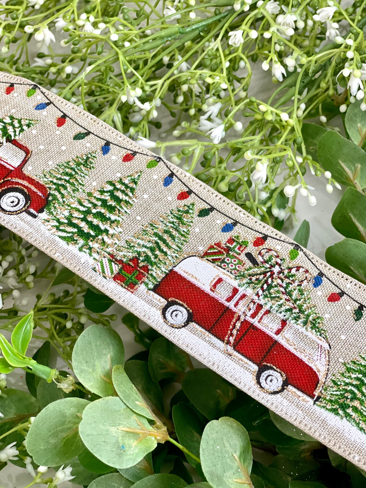 2.5 Inch By 10 Yard Camper And Truck Christmas Tree Scene Ribbon