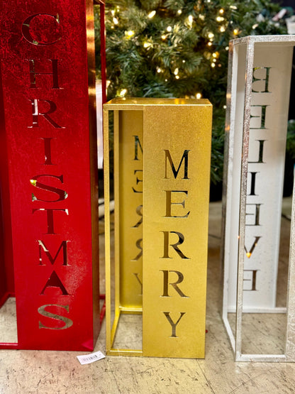 Set Of Three Holiday Cutout Word Lanterns