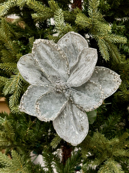 30 Inch Silver Glitter Magnolia Stem