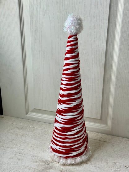 19 Inch Red And White Yarn Cone Tree