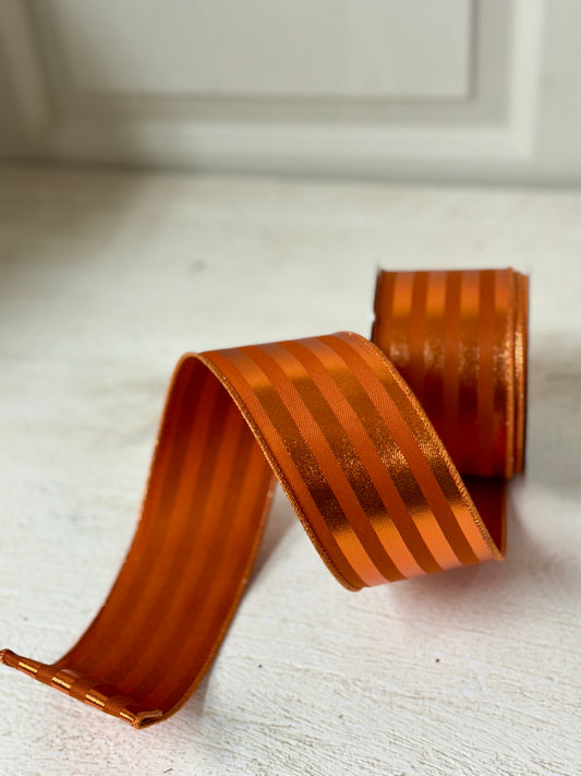 2.5 Inch By 10 Yard Autumn And Copper Metallic Striped Ribbon