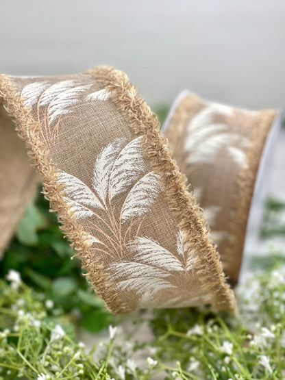 2.5 Inch By 10 Yard Light Brown Pampas Grass With Drift Ribbon