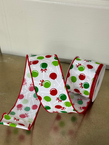 2.5 Inch By 10 Yard Red And Green Lollipop Ribbon