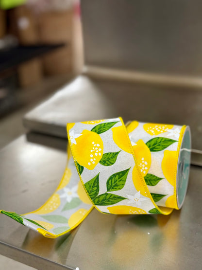 2.5 Inch By 10 Yard Yellow Lemons Ribbon