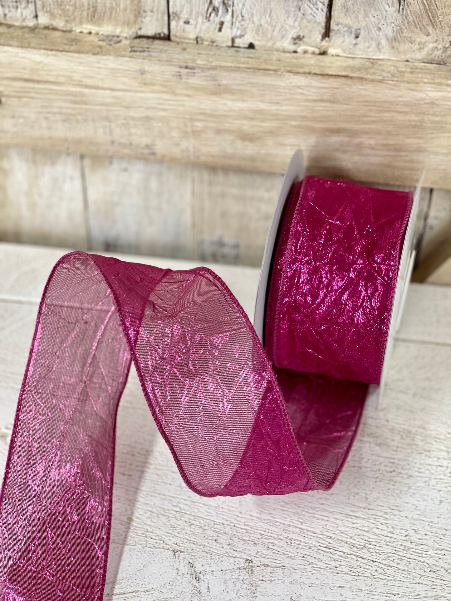 2.5 Inch By 25 Yard Fuchsia Crushed Metallic Ribbon